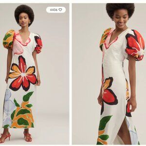 By Anthropologie Puff-Sleeve A-Line Maxi Dress